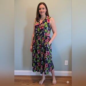 CW Classics Plus Size 2X Floral Maxi Dress Sleeveless V-Neck Black Pink Green